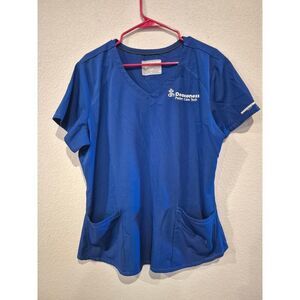 Skechers Women's Medical Uniform‎ Scrub Top Pocket Front Size XL Royal Blue